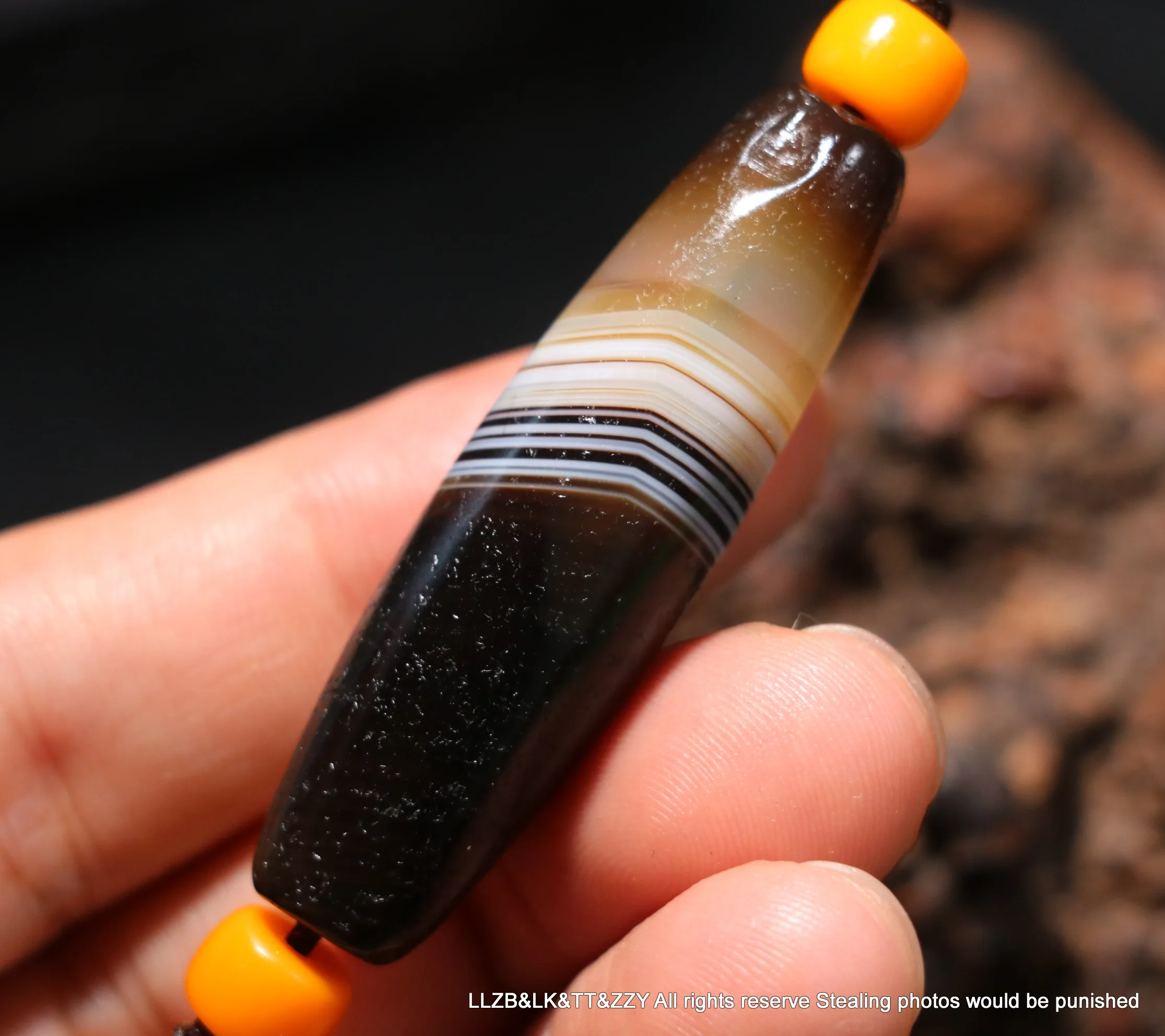 Power Magic Energy Tibetan Top Old Agate Natural Silkworm Lines Be Rich Symbol dZi Bead Amulet Pendant UPD0222 Timestown