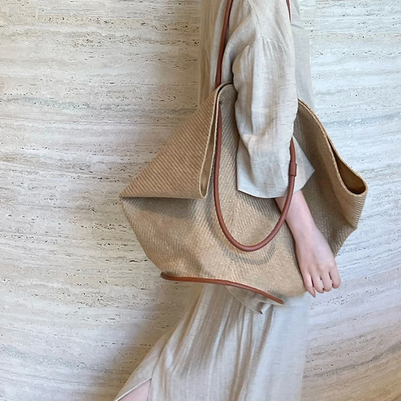 Bucket Straw Bags For Women Luxury Designer Handbags And Purse 2023 New In Casual Large Capacity Shoulder Tote Travel Beach Bag