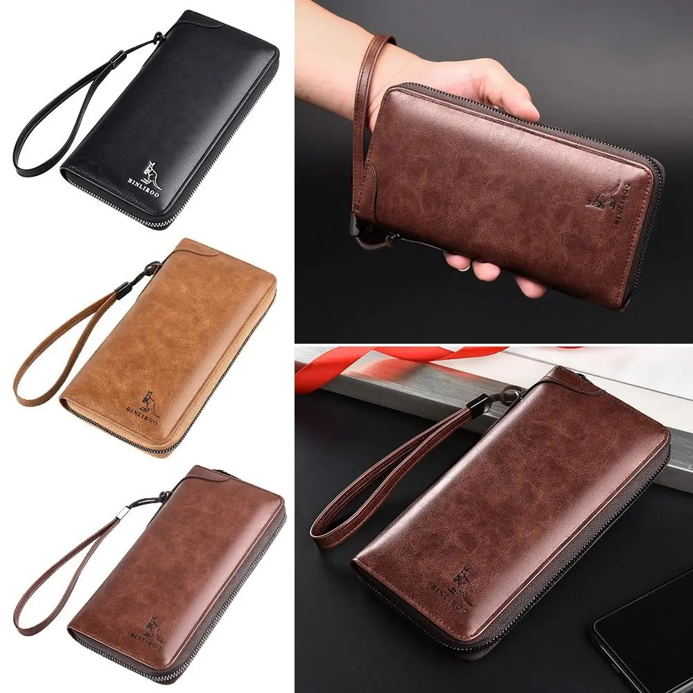 Portable Clutch Bag Large Capacity Leather Bag RFID Blocking Men's Long Zipper Wallet Credit Card Holder Purse