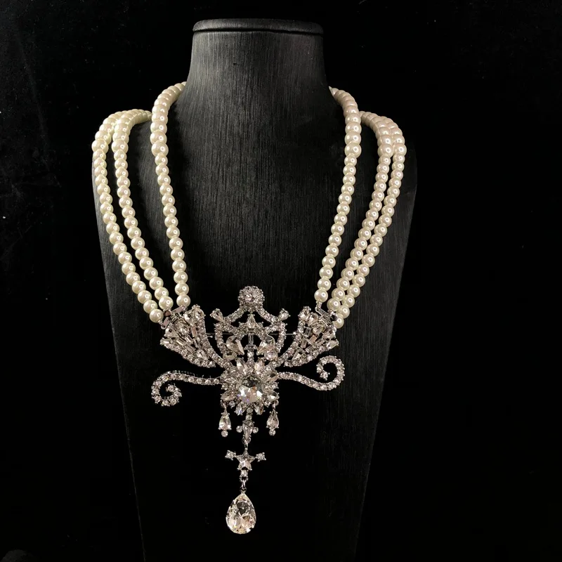 pearl multi-layer necklace diamond wings pendant double use brooch temperament versatile jewelry