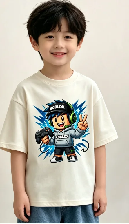 Camiseta Roblox estilo graffiti para niños: Linda camiseta gamer con estampado de mascotas para niños y niñas, camisa informal de algodón suave, regalo para niños