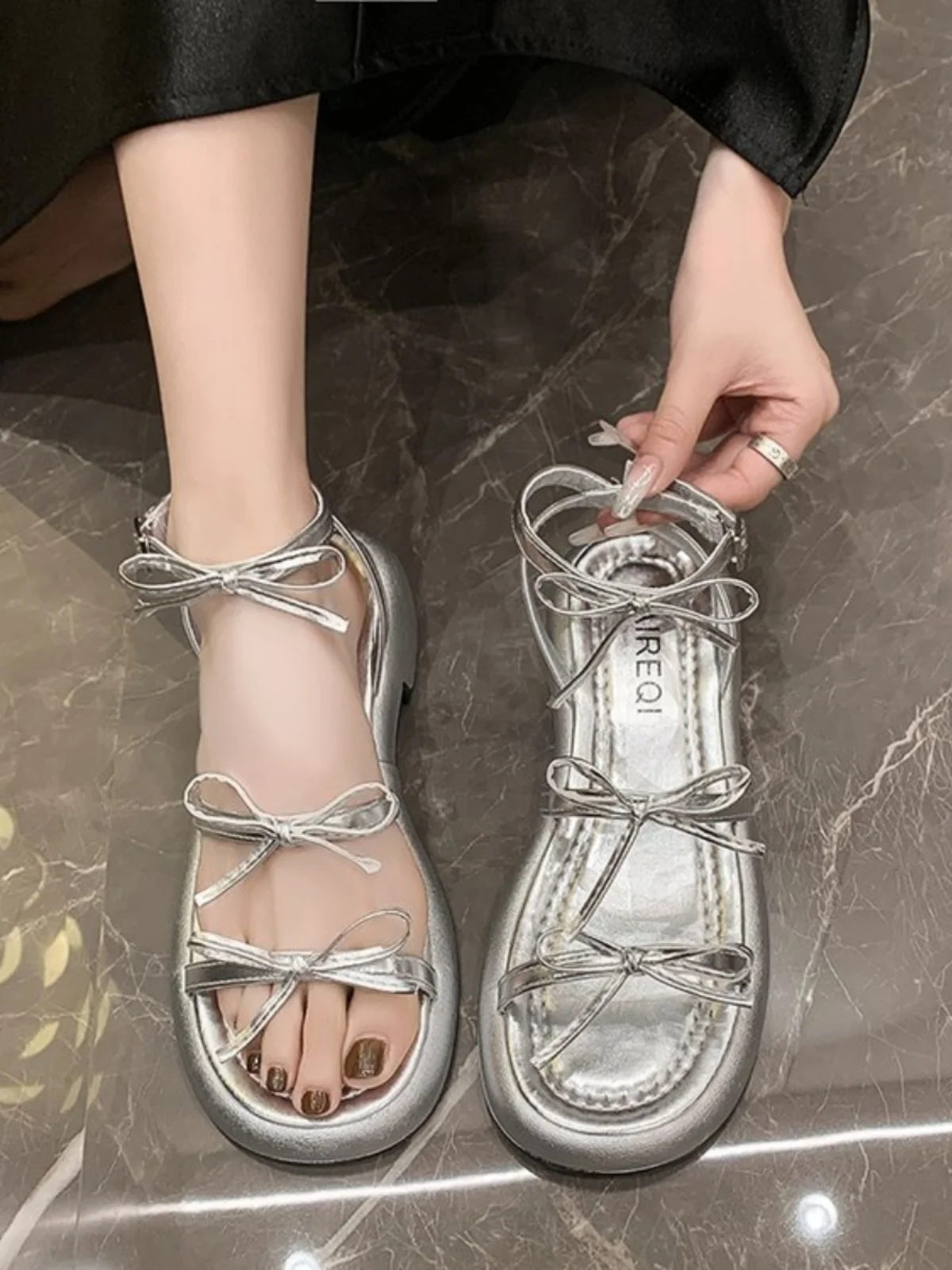 Comfort Shoes for Women Beach Sandals Block Heels Open Toe 2024 Summer Suit Female Beige Chunky Peep Girls Low Silver Black Bow