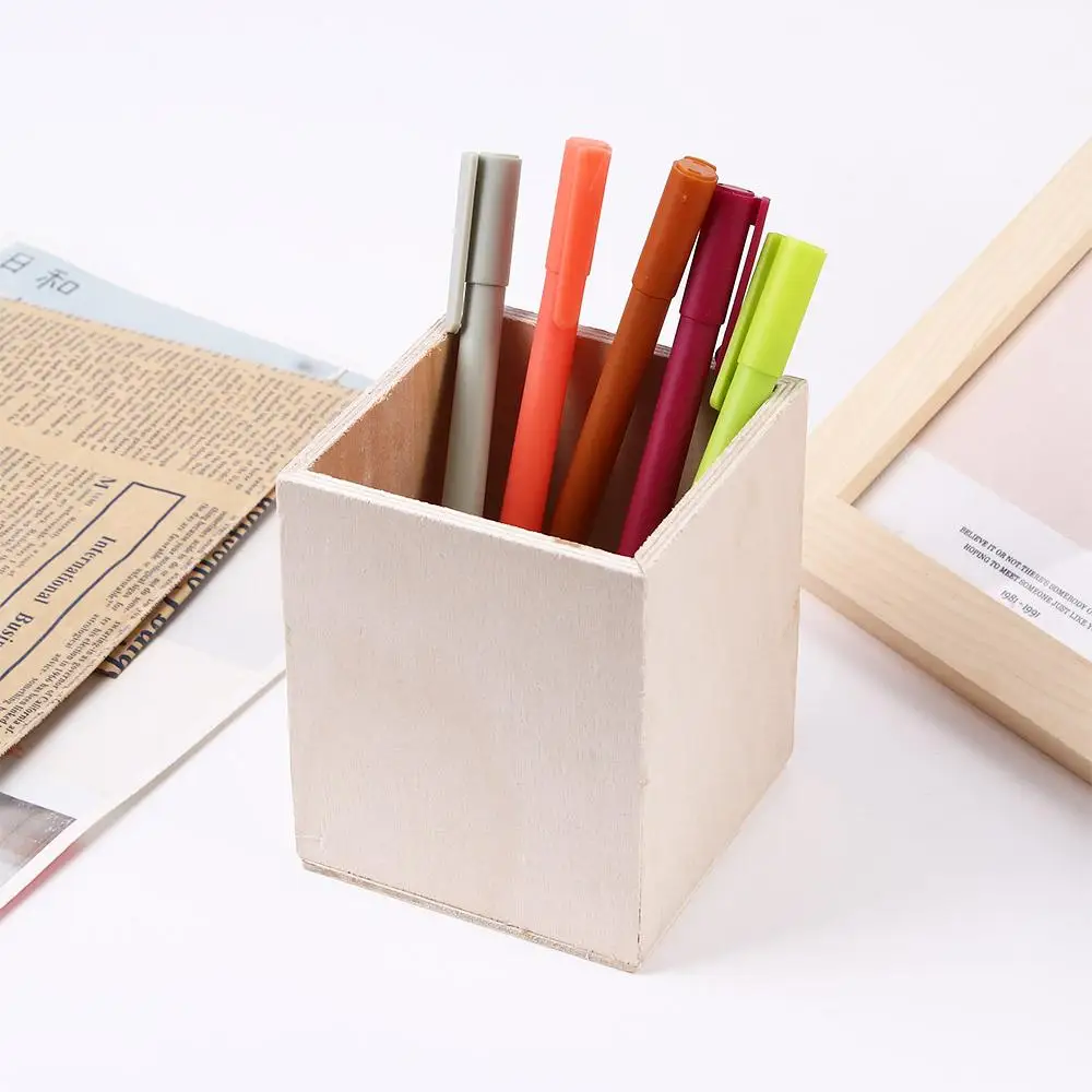 DIY Lovely Multifunctional Desk Accessories Office Stationery Pencil Container Pen Holder Storage Box Pencil Holders Wooden