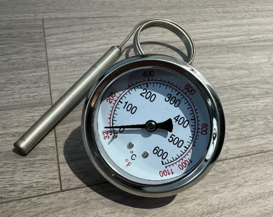 Industrial Oven Temperature Gauge 0-500°C/0-600°C - Stainless Steel Dial Thermometer with 1 Meter Cable for Pizza, Baking Kilns