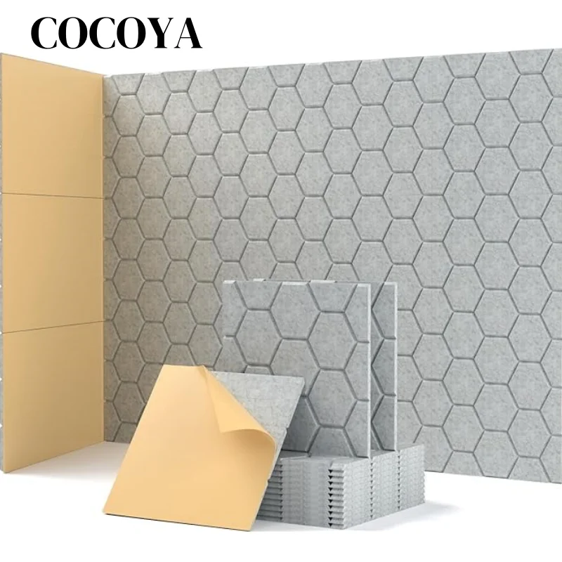 

6/12PCS Honeycomb Acoustic Panel Geometry Felt Self Adhesive Sound Proof Wall Panels for Wall Room Decor Background Wall Sticker