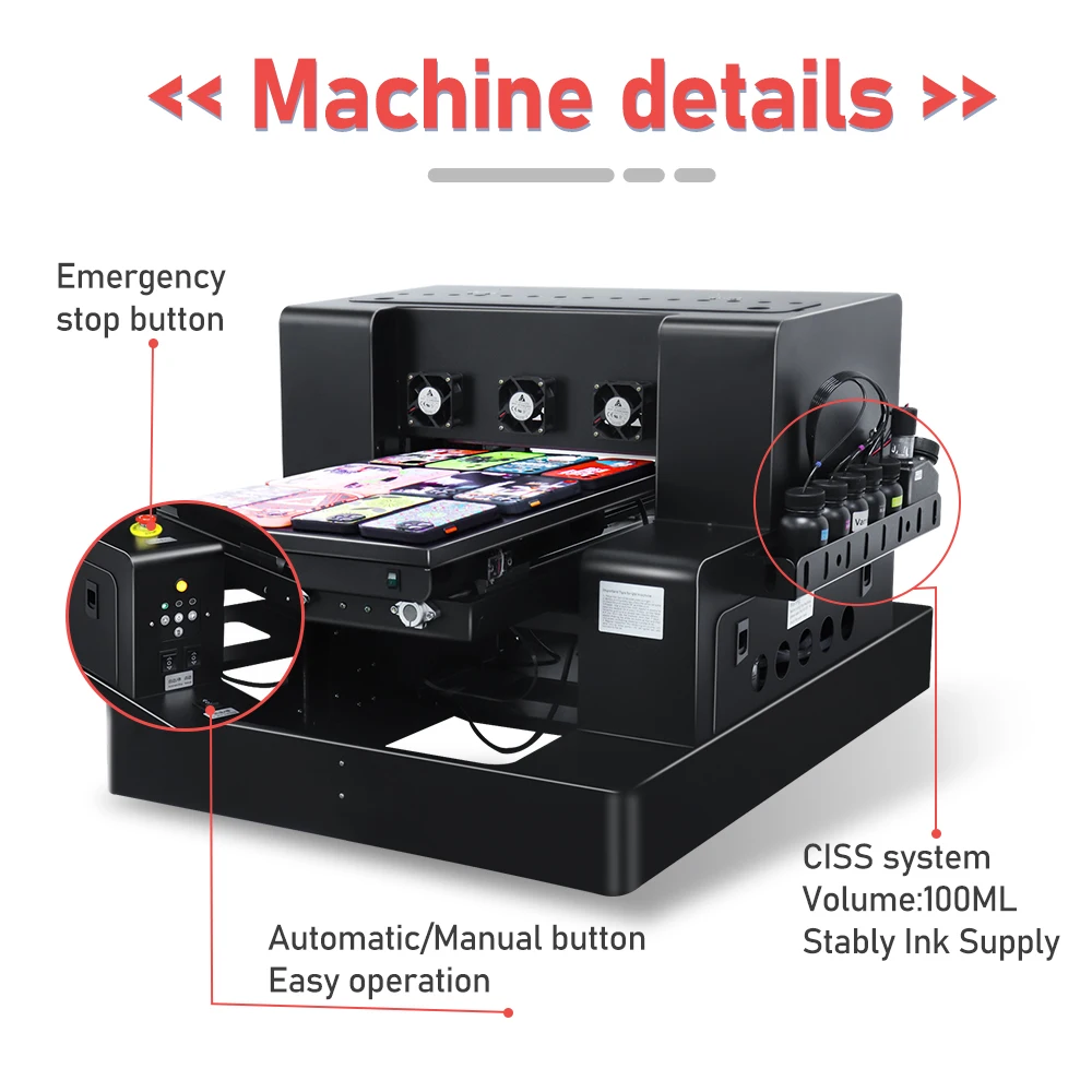 A3 UV Printer XP600 Printhead Flatbed UV Printer with Varnish UV DTF Transfer Sticker Printer For Phone Case Bottle Acrylic Pens