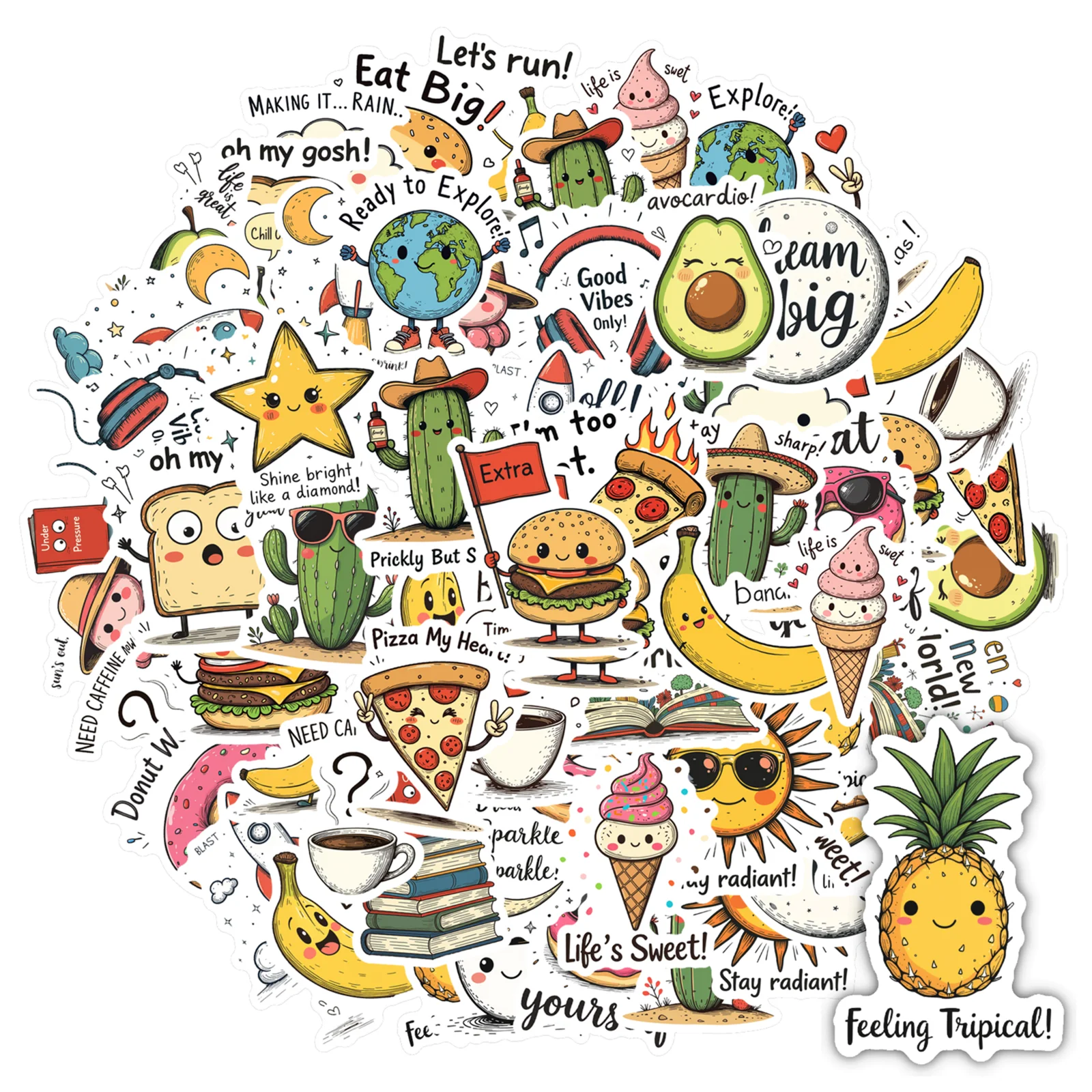 

35 шт.-70 шт., мультяшные космические наклейки, причудливые животные, канцелярские наклейки, наклейки для ноутбука, мотоцикла, багажа, телефона