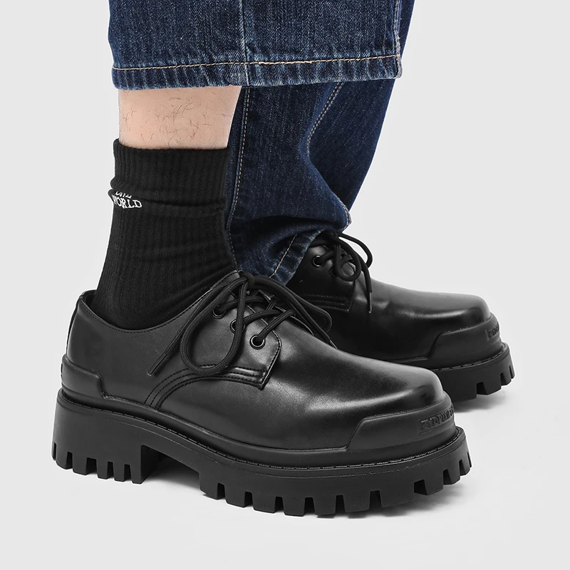 

Original Design Round Toe Leather Shoes for Men Fashionable Dark Heavy Metal Niche Big Toe Derby Shoes Commuting Work Leisure