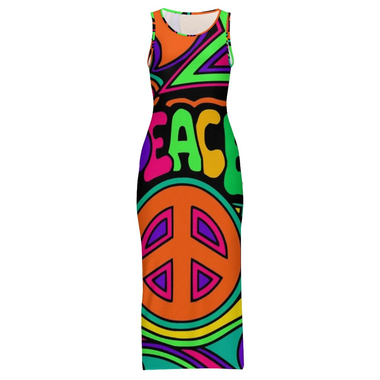 Mooie roze vredesjurk mouwloos kleurrijk hippie ontwerp elegante maxi-jurken zomer Y2K mode aangepaste bodycon jurk groot formaat