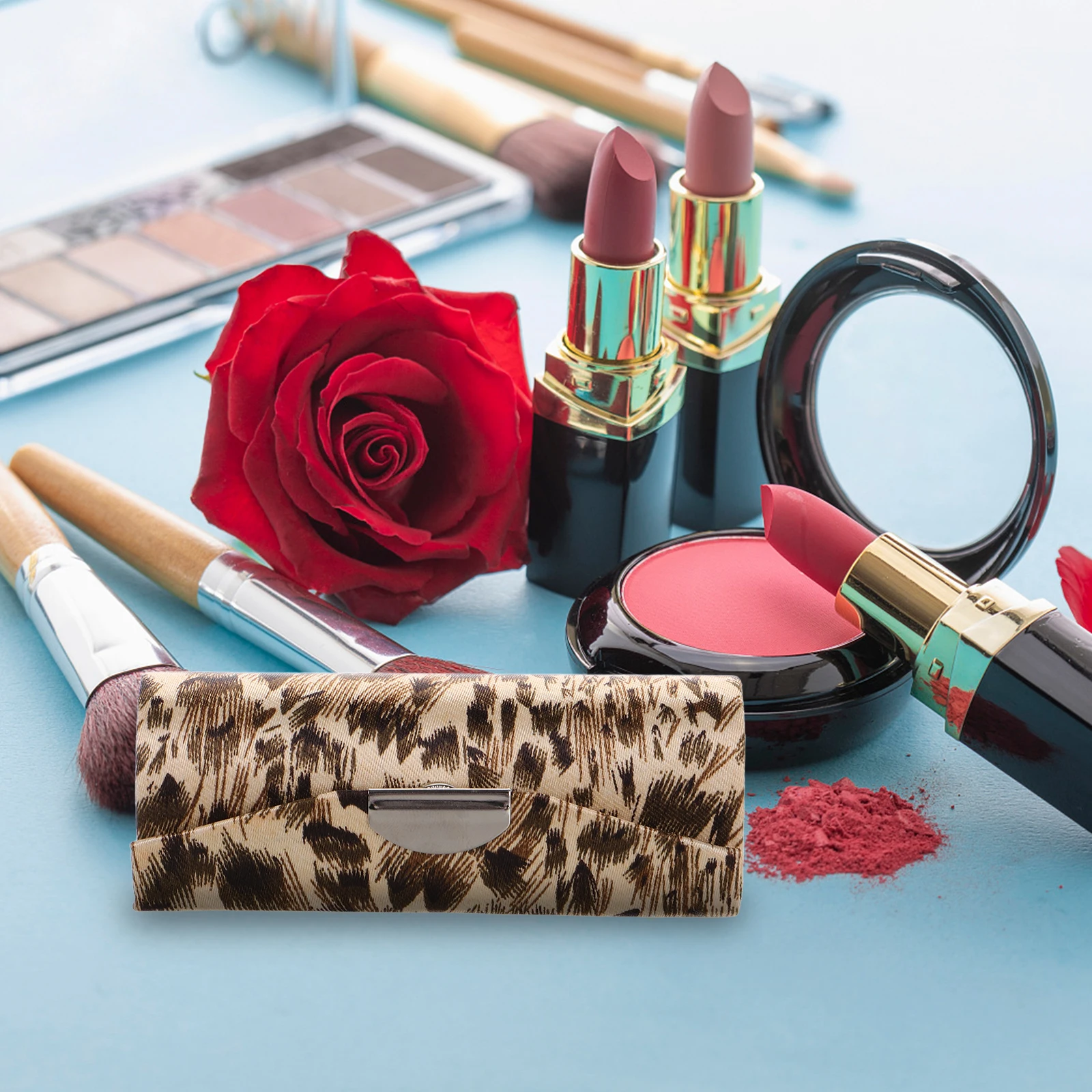 

Silk Leopard Print Lipstick Case Holder for Purse Handbag Travel Storage Box Scratch Mini Size