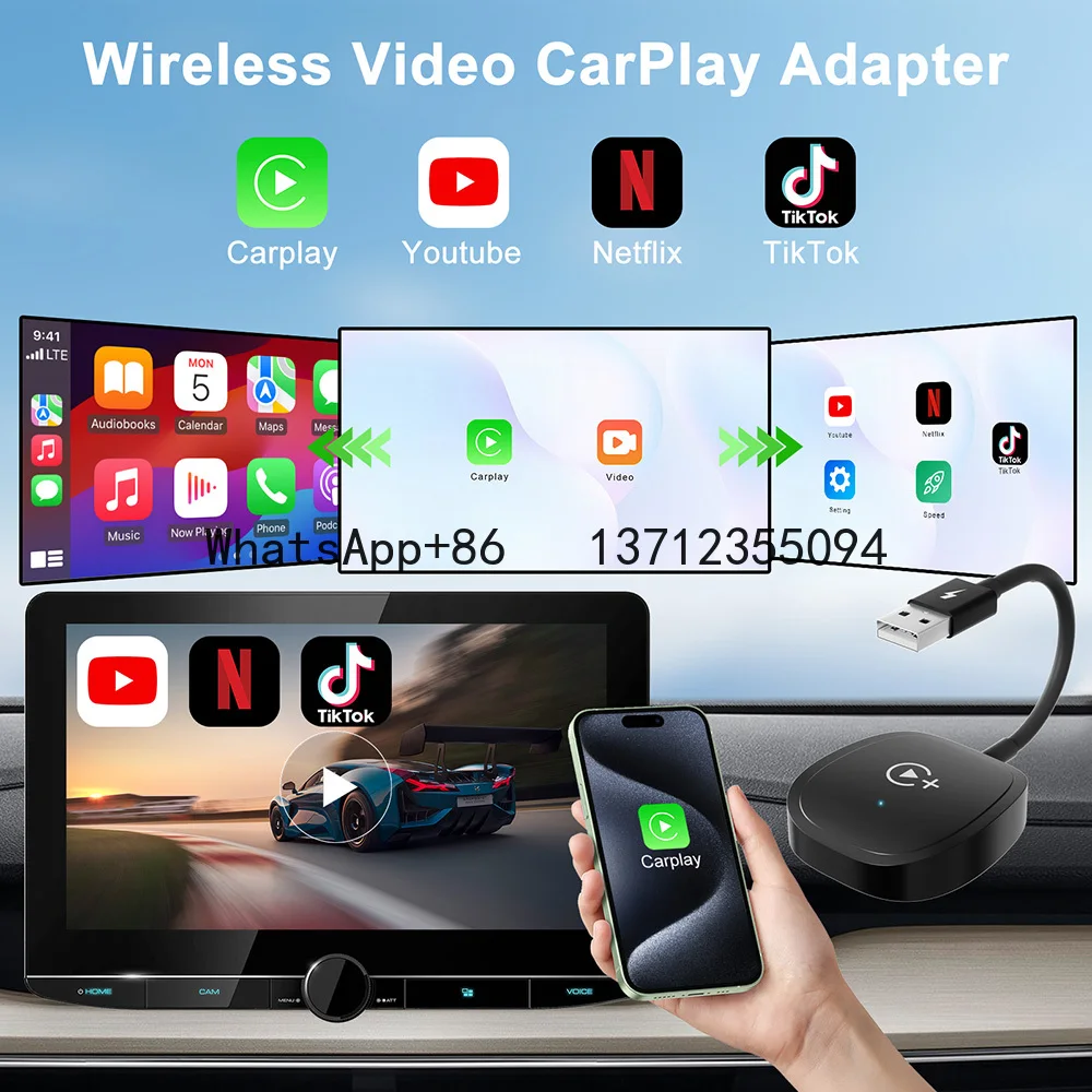 محول Carplay اللاسلكي يوتيوب Netflix Tiktok APP Player اللاسلكي aple Carplay Video Dongle سلكي إلى صندوق CarPlay AI اللاسلكي