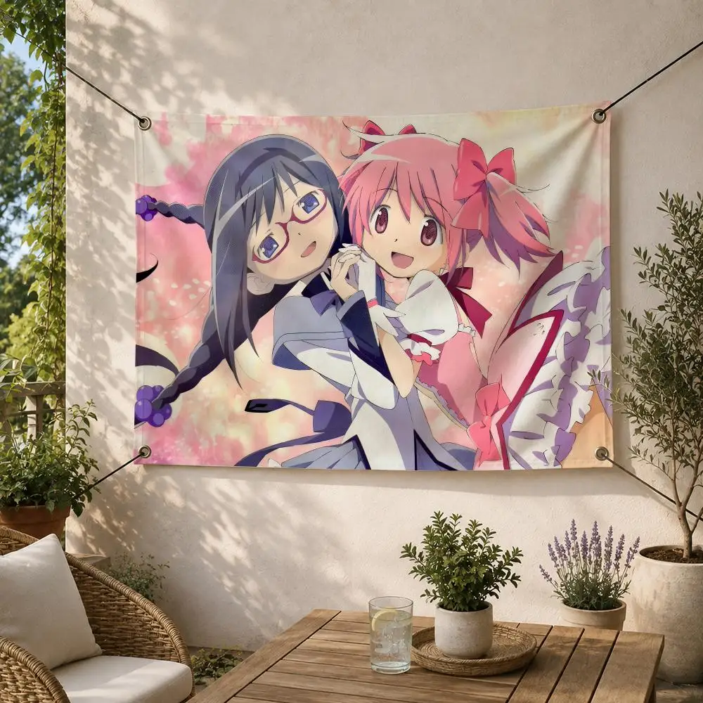 Magical Anime P-Puella Magi Flags Decorative Flag Banner for Outdoor Garden Yard Camping Party Home Wall Hanging Decor