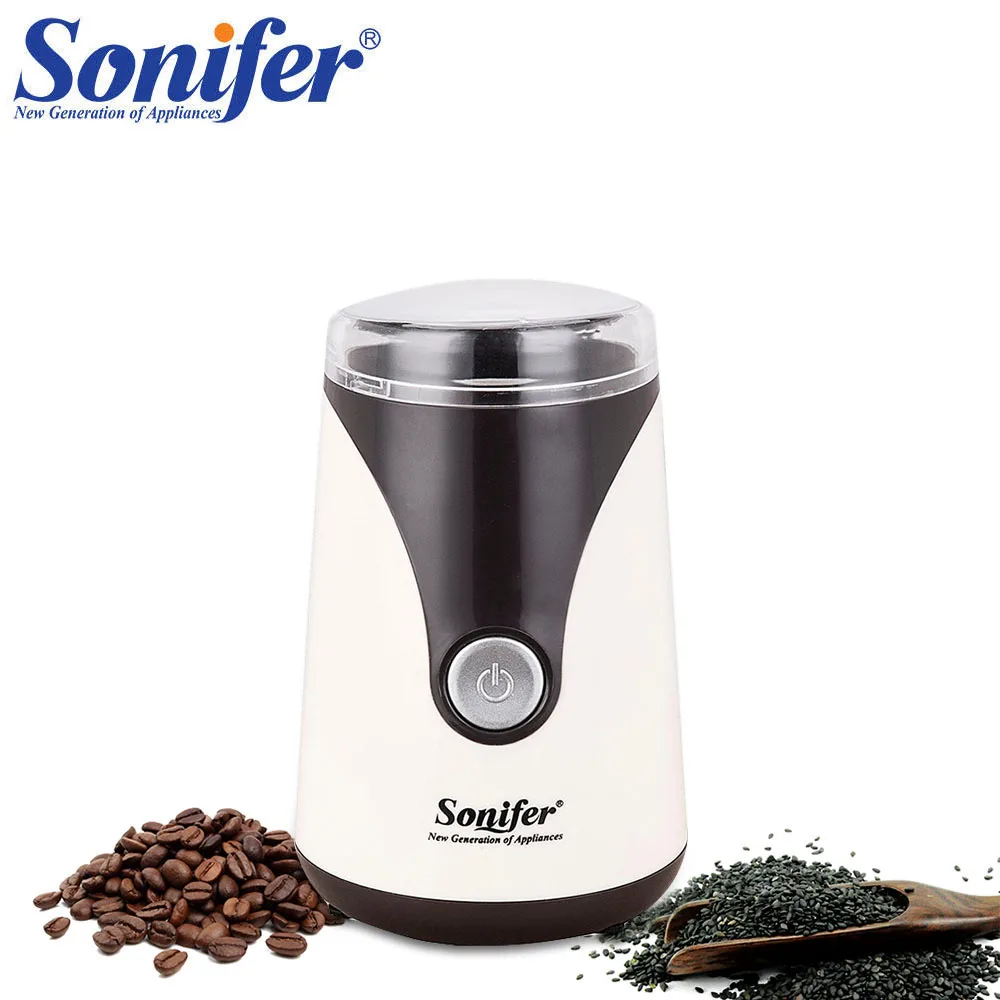 Sonifer Electric Coffee and Spice Grinder 50g Bean Hopper 160W Coffee, Spices, Dry Herbs, Nuts, Beige With Safety Switch