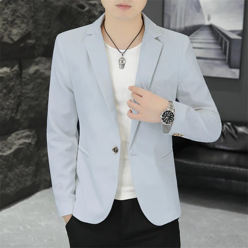 

Men's Casual Faionable Korean Sle Red Suit Slim Fit Spring Autumn Outerwear Trendy Individual Top Youth Stand Cut