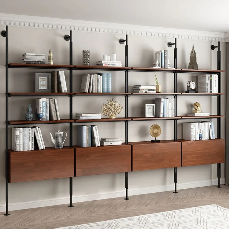 

minimalist bookshelf bookcase living room floor-to-ceiling storage simple multi-layer wrought iron wall rack solid wood