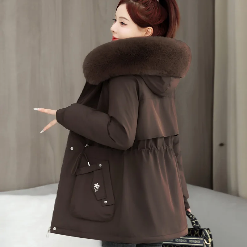 Women's Short Thickened Fleece Lined Cotton Jacket Coat Zipper Sleeve Long Sleeve Hooded Commute Style Korean Version Winter ...