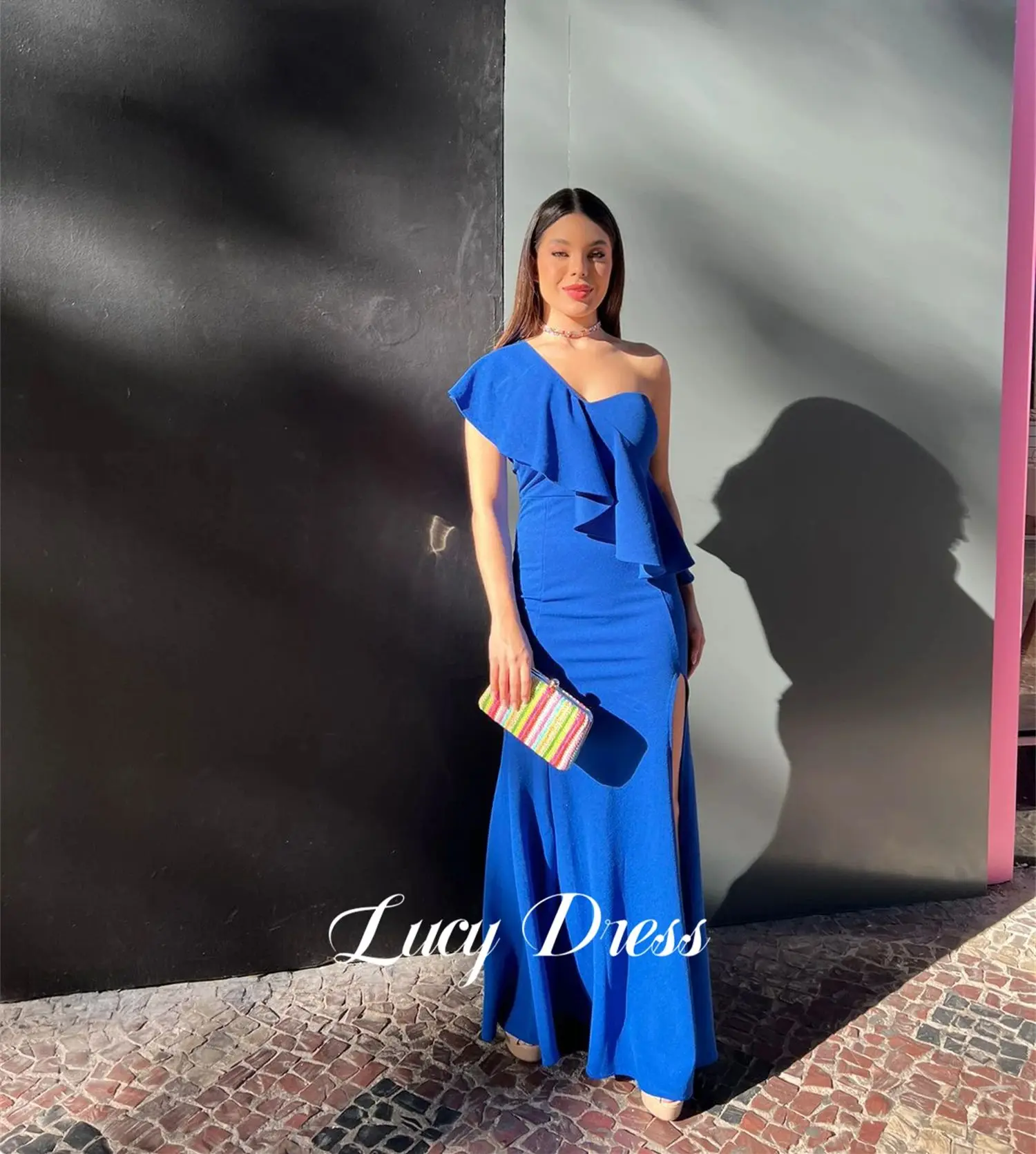 

Lucy Blue Mermaid One Shoulder Sleeve Party Dress Eid Gala Dresses 2024 Robe De Soiree Femmes Evening Gown Ball Gowns Formal