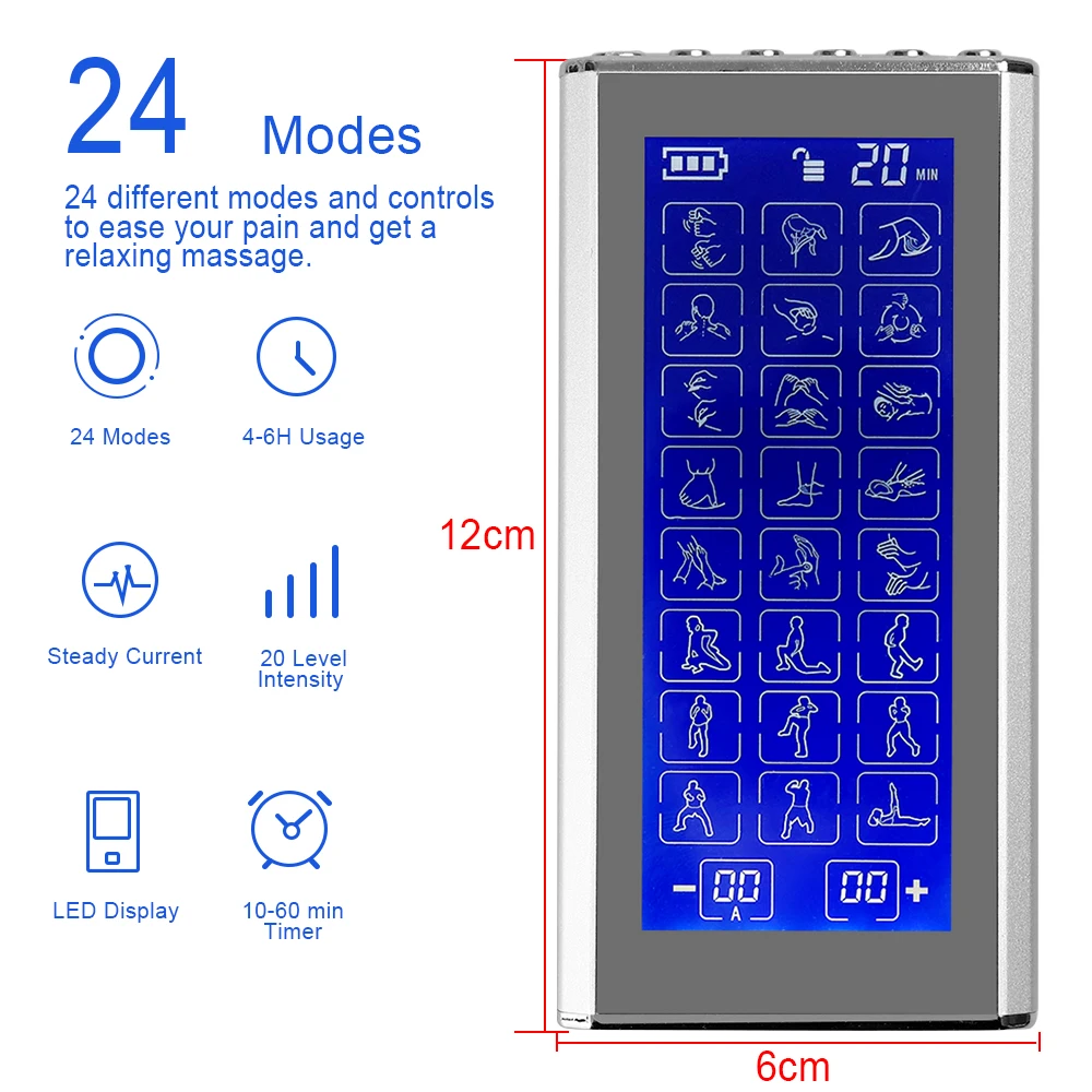 Portable 24 Modes Tens Unit Massager Low Frequency Therapy Device EMS Muscle Stimulator Massage Relax Pain Relief Fat Burner