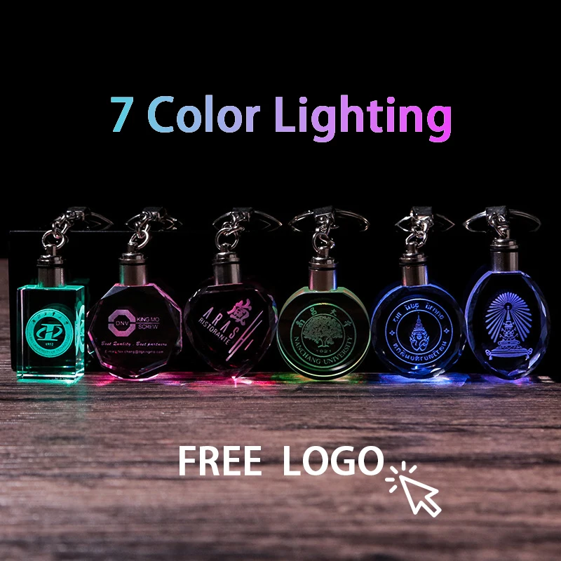 Llavero de cristal con luz LED en el interior, grabado gratis, cualquier diseño, llavero de cristal en blanco, logotipo personalizado, foto