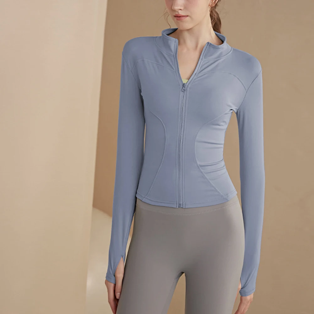 

Gym Yoga Modern Dance Practice Running Jacket Women Slim Fit Stretch White Top Activewear Sport Coat Shirt Outerwear All Season