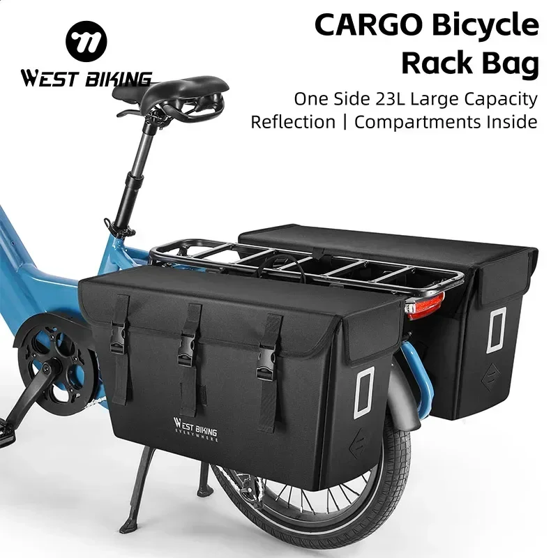 WEST BIKING Cargo Bike Pannier Bag Large 23L Side Carrier Bag 1000D PVC Wear-Resistant PE Board Space Framework Rear Rack Bags