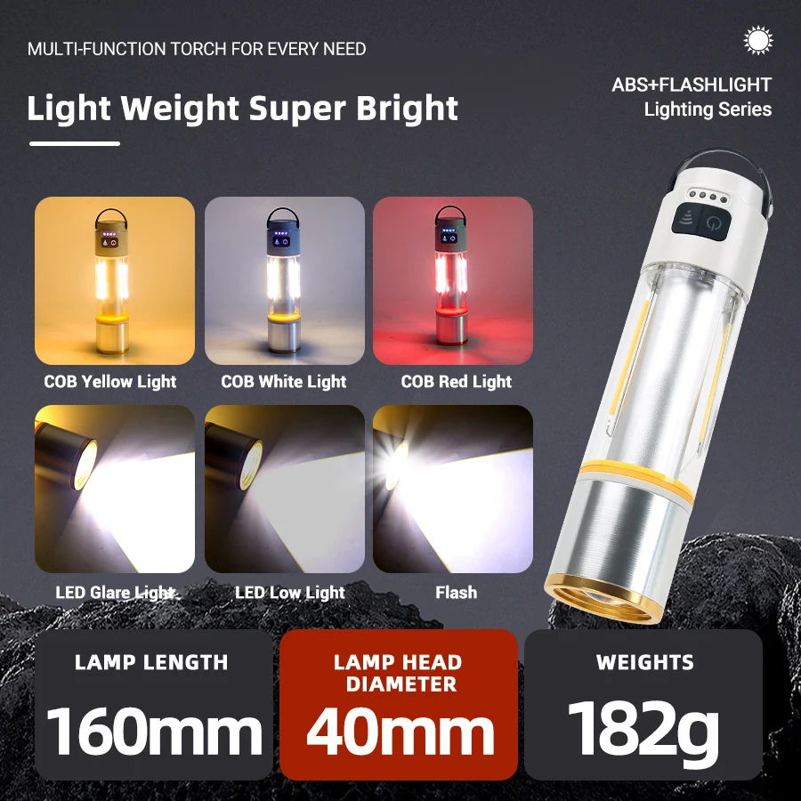 Multifunctional LED Camping Lantern Type-c Rechargeable Zoom LED Flashlight 6 Modes Portable Tent Emergency Light