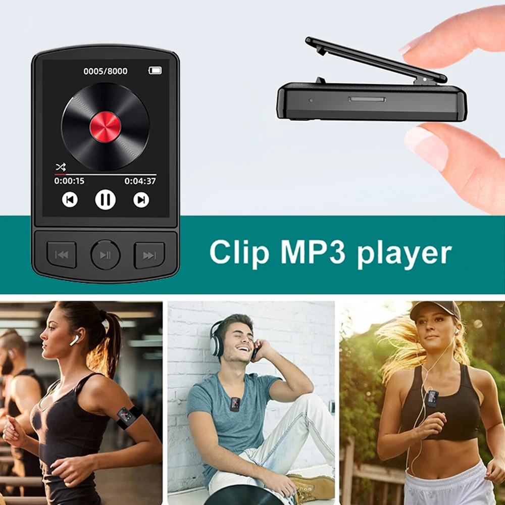 Esporte Bluetooth MP3 Player, Clipe Portátil, Mini Música Walkman com Tela, Qualidade de Som Perdido, Gravação, E-Book, Reprodução de Vídeo