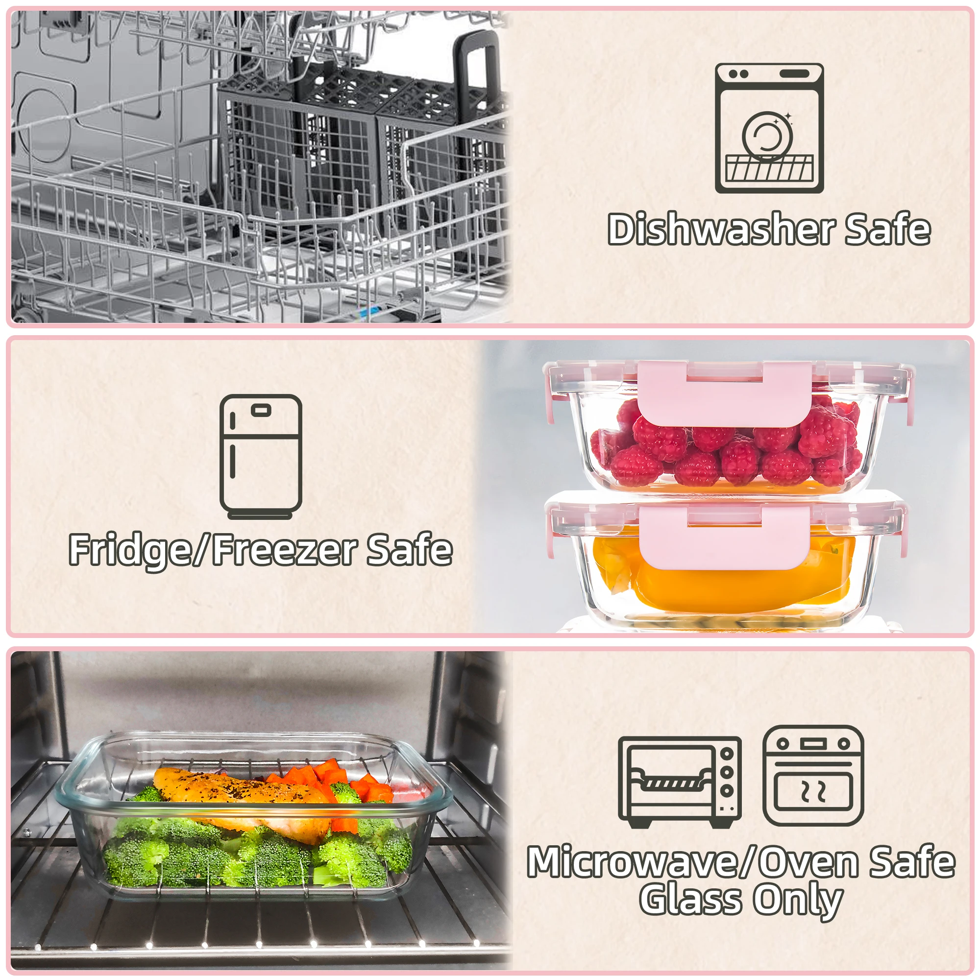 10 Pack Glass Meal Prep Containers, Food Storage Containers with Lids Airtight, Microwave, Oven, Freezer and Dishwasher Safe