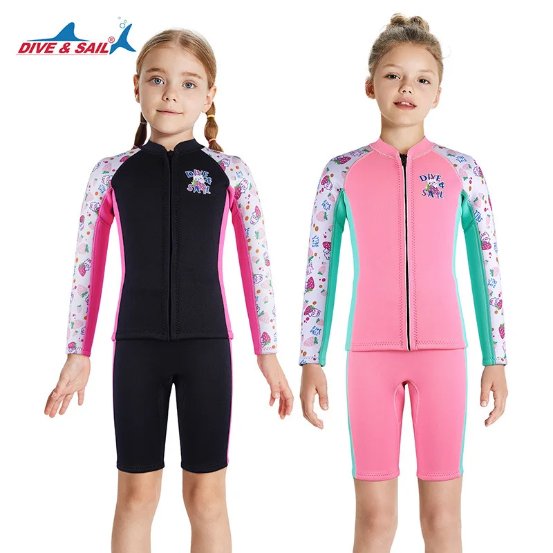 

New 2.5MM children's diving suit, girls' split long sleeved shorts, warm swimsuit, snorkeling surfing diving suit