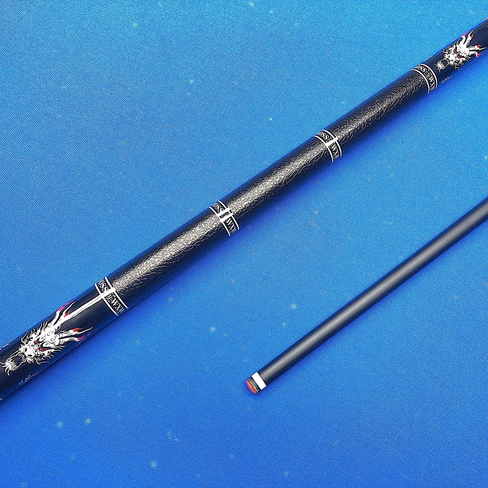 Professional 12.5mm LowDeflection GlassFiber Pool Cue Chinese Dragon Design MultiLayer Tip AntiSlip Grip Threaded Butt Extension