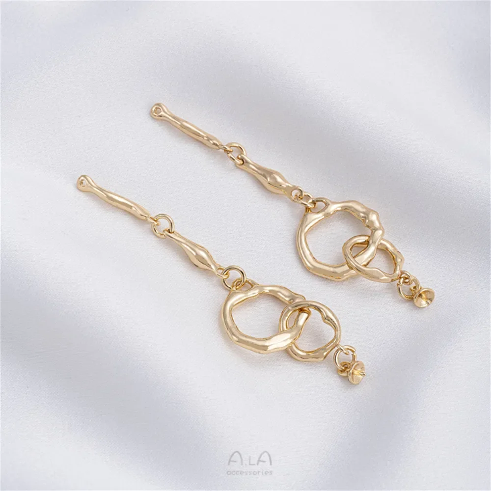 Soporte de cuentas de doble bucle de Latón chapado en oro de 14K, Conector de Lava hecho a mano, cadena de perlas DIY, accesorio de hebilla