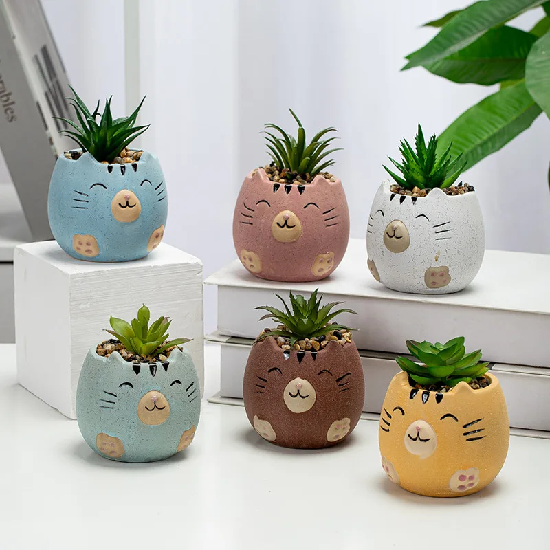 

Cute Cat Succulent Plant Pots Vase Ceramic Flower Pot Simulation Cartoon Animal Pots Planters for Indoor Plants Home Decoration