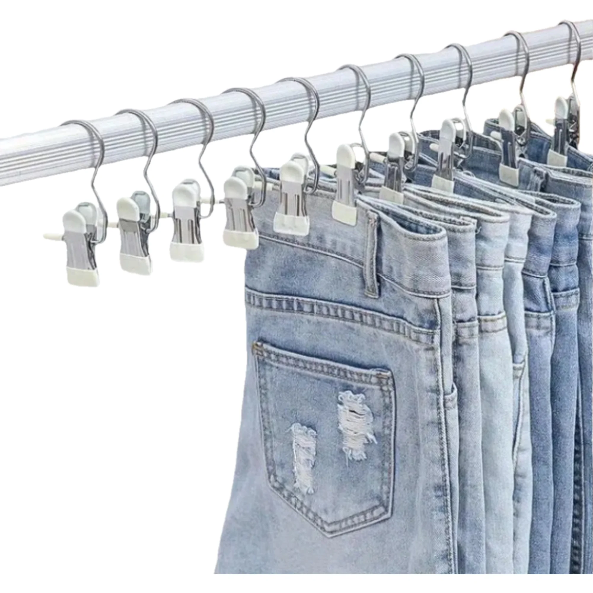 20/30 قطعة من شماعات البنطلون المصنوعة من الفولاذ المقاوم للصدأ مع خطافات - مشابك غسيل شديدة التحمل، تخزين متعدد الوظائف موفر للمساحة للجينز
