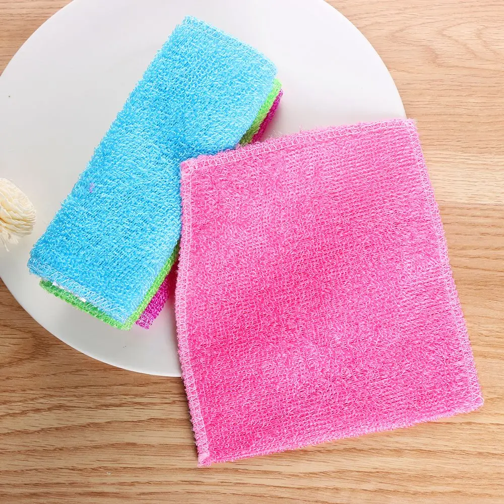 1/5PCS Bamboo Fiber Cleaning Rags Anti-grease Scouring Pad Magic Kitchen Dish Cloth Washing Towel Household Accessories