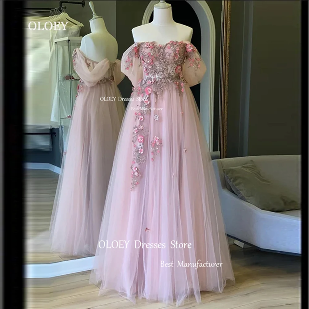 OLOEY Exquisite Appliques Evening Dresses Wedding Party Silky Tulle Prom Dresses Sweetheart A Line Floor-Length Customized