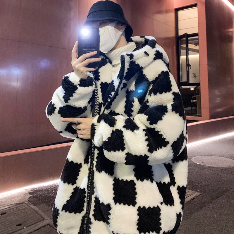 

Мужская утепленная зимняя куртка из овечьей шерсти с ретро-узором, теплая хлопковая подкладка, молодежная повседневная одежда