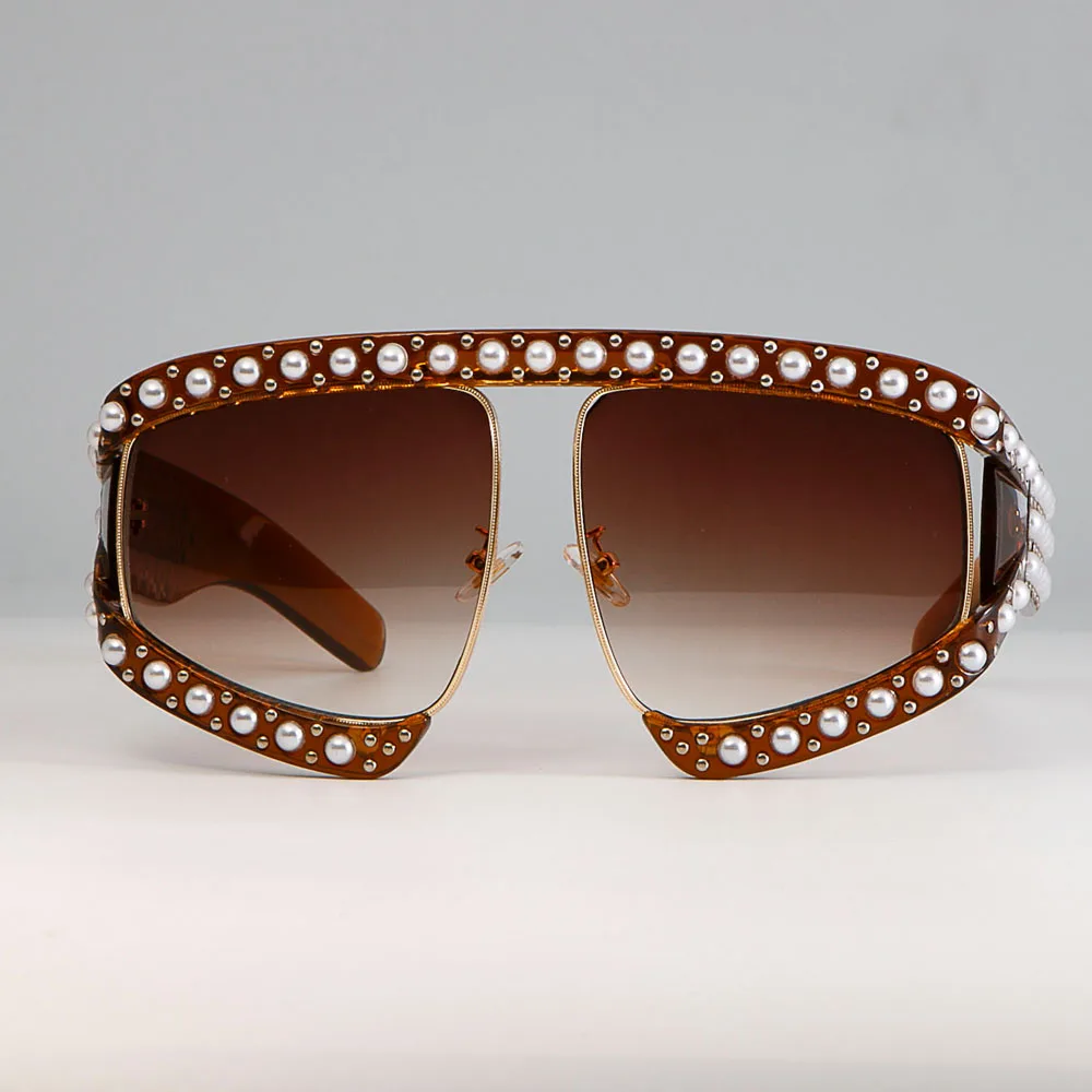 45448 Frauen brille Sonnenbrille Luxus Perlens chirme rote Spiegel brille übergroße UV400 Marke Brille weiblich – Detail 5