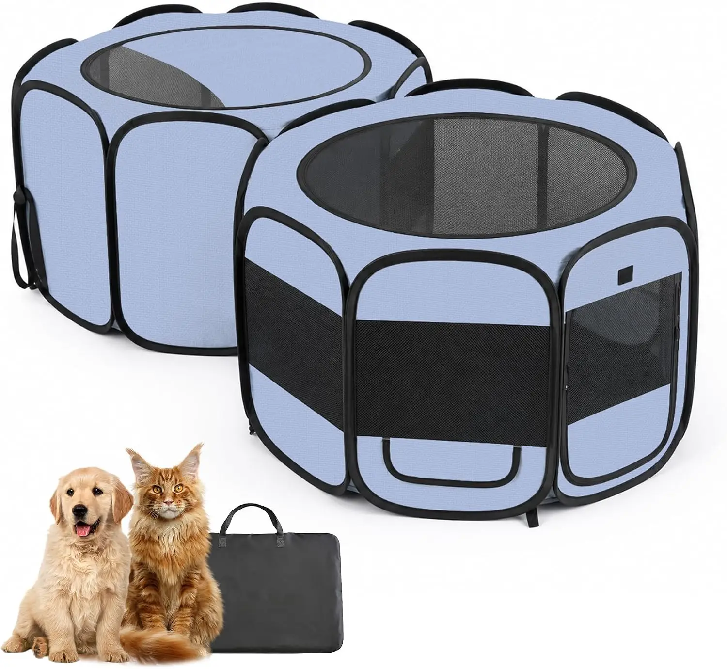 Portable 2-in-1 Dog Cat Playpen with Sunshade Room, Non-Detachable