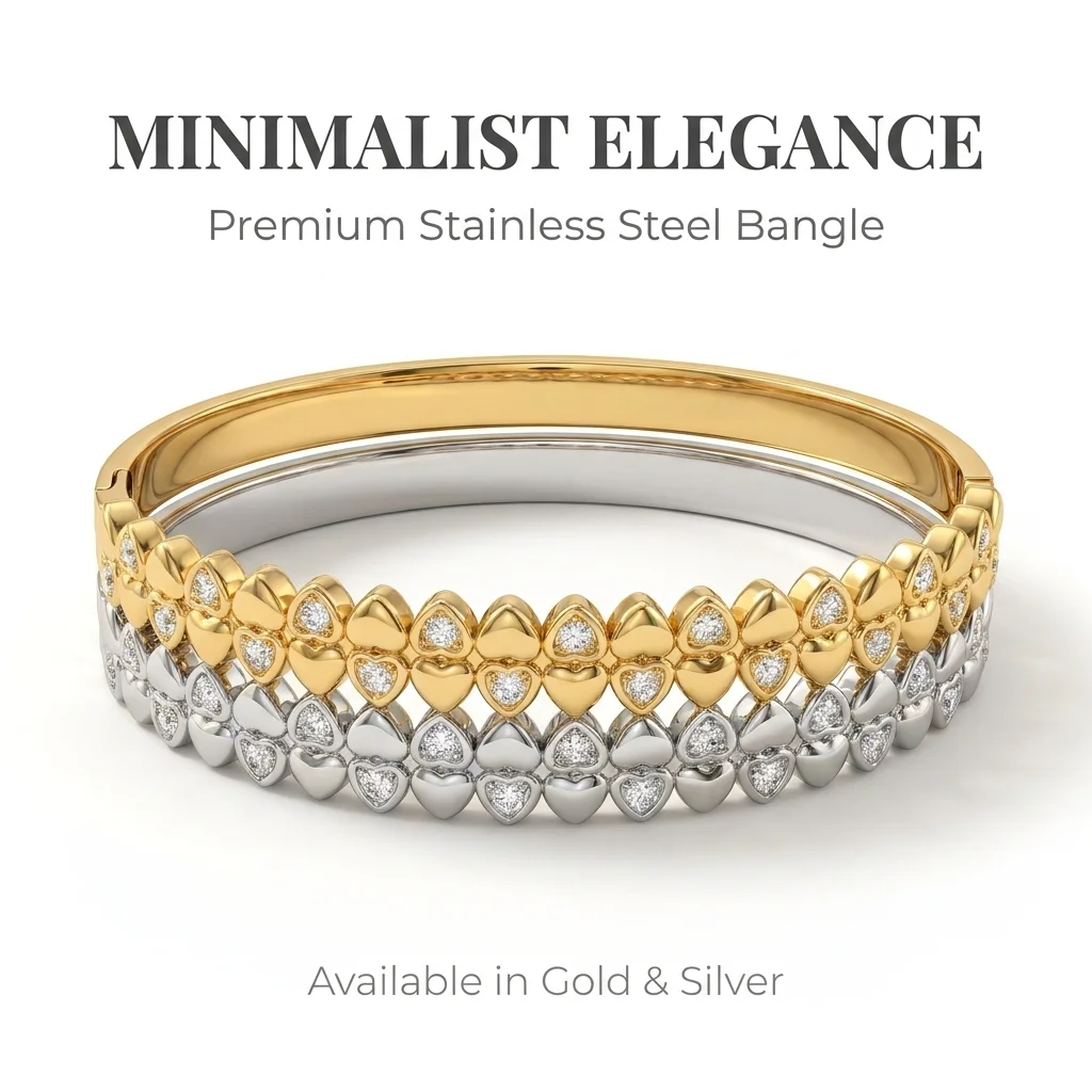 JP One Gold Color Snap-on Vine Zircon Bangle, Stainless Steel Bracelet for Women, Fashion Jewelry Gift