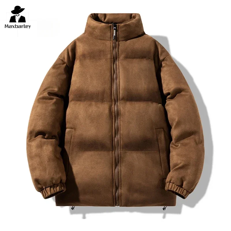 Winter Deerskin Fleece Jacket Men's Fashion Harajuku Thick Cold-proof Padded Jackets Street Clothing Casual Lapel Warm Parka