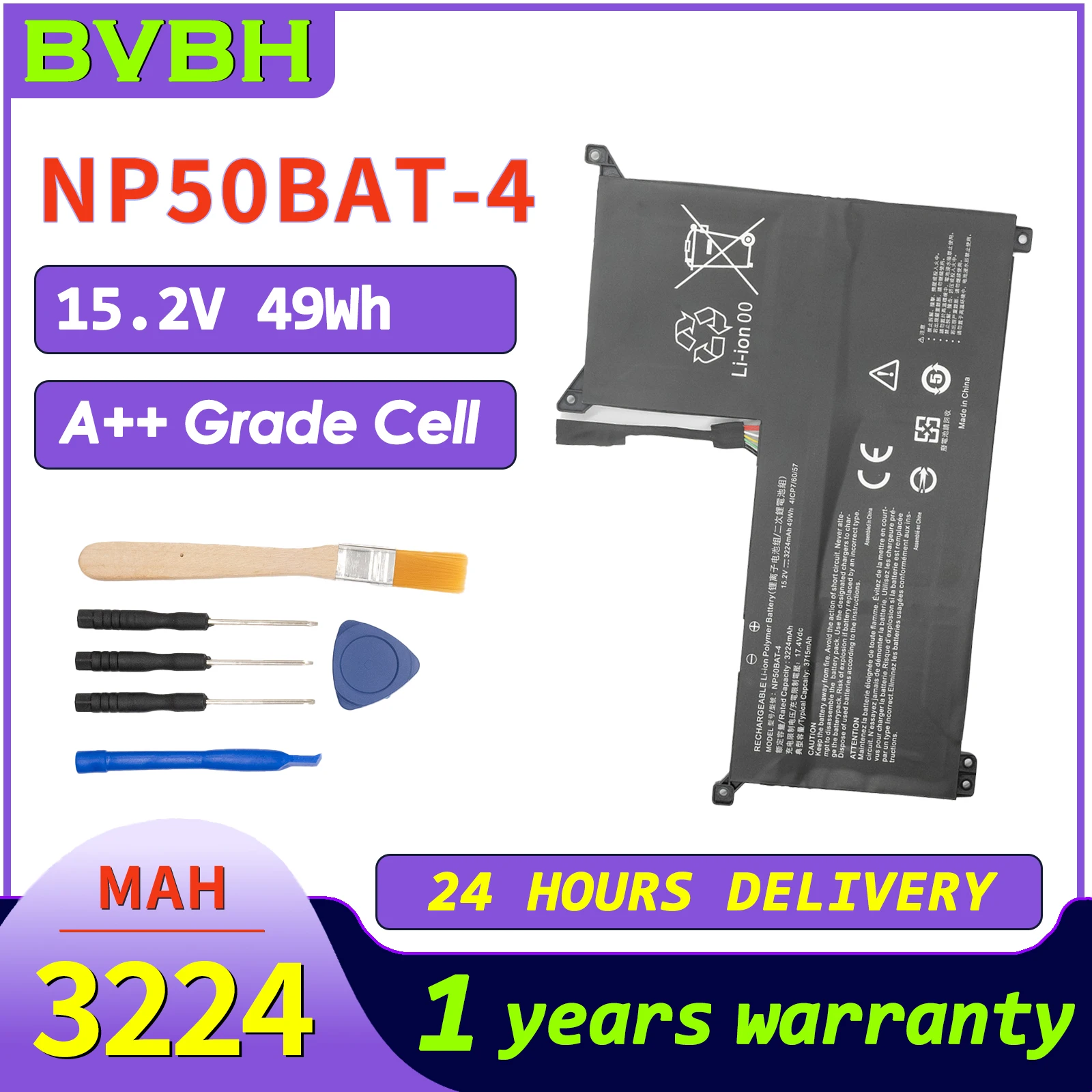 

BVBH NP50BAT-4 Battery For Clevo For Raytheon 911M TR HJK Rainbow Star x15 NP50BAT-4 and Mechanic