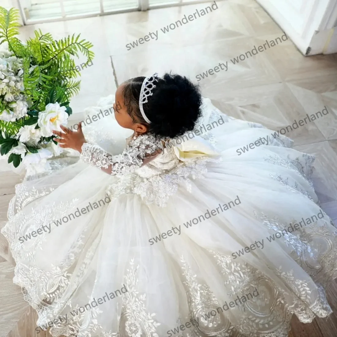 Abiti da ragazza di fiori per matrimoni abito da ballo bambini abbigliamento formale Appliques di pizzo Tutu vestito da compleanno ragazze spettacolo Vestido De Novia