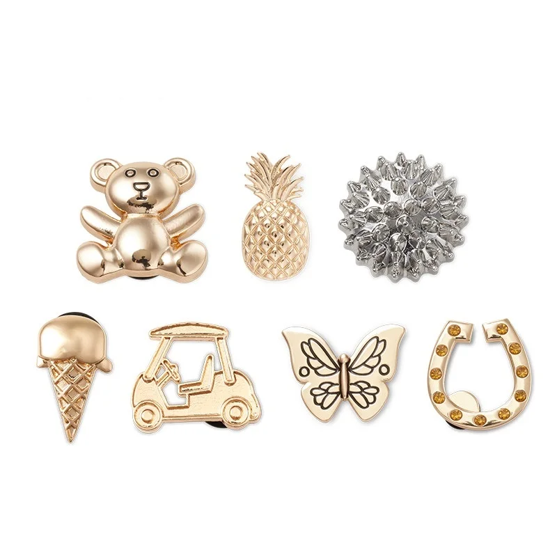 

Металеві підвіски для взуття Модні ювелірні вироби Пряжка Декорації з отворами Золота квітка Морозиво Гольф-візок Аксесуари для хрестового взуття