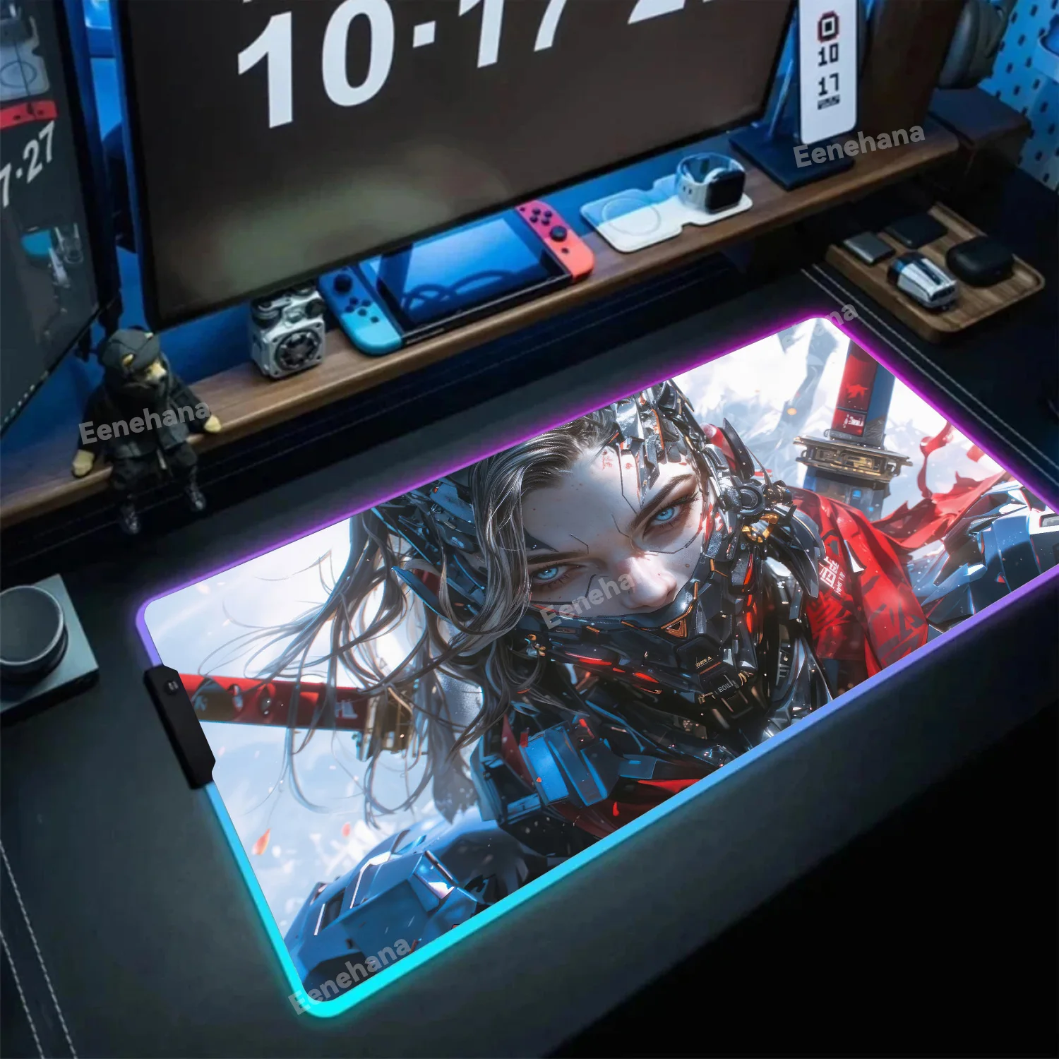 

RGB Mouse Pad Cartoon Warrior Girl Laptop Mat Gaming LED Mousepad Backlit Keyboard Gamer Girl Table Pads Deskpad Mausepad Cs Go