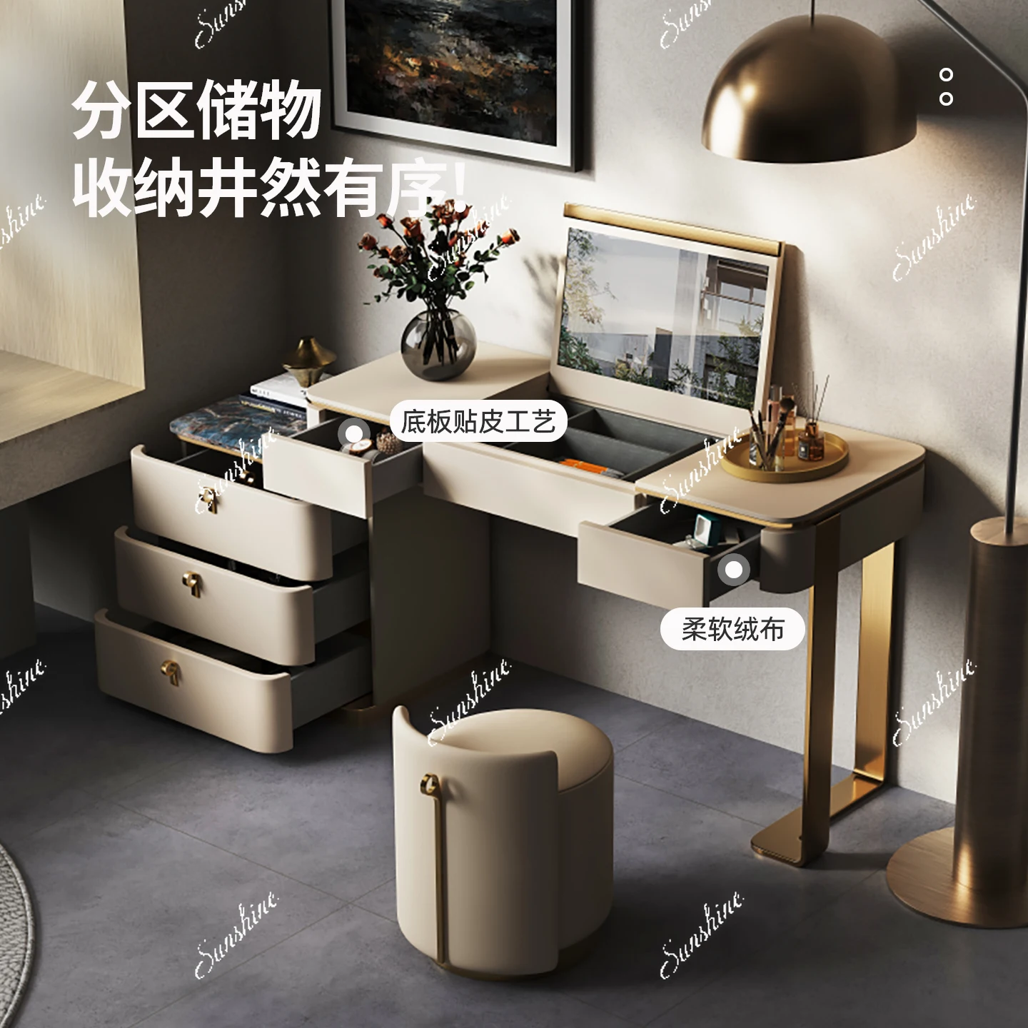 Italian light luxury dresser chest integrated high-end bedroom flip with mirror high-end design