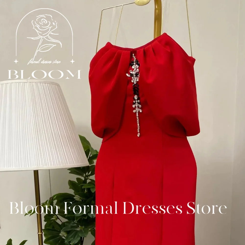 Bloom personalizado cariño fuera del hombro cremallera trasera cristal plisado fruncido hasta el suelo elegante fiesta vestidos de noche Mujer