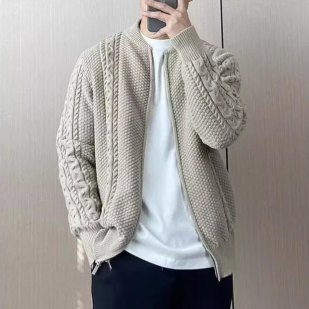 

Корейский вязаный кардиган, мужской воротник на молнии, цветная повседневная верхняя одежда, топ M, вязаный свитер, осень-зима, новинка...