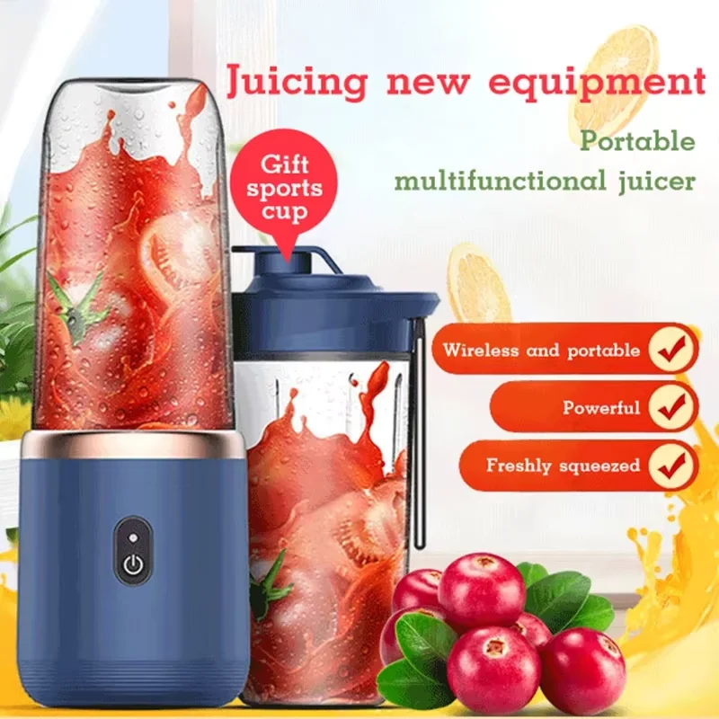 6 Blade Portable Juicer USB Rechargeable Juicer Stainless Steel Blade Cup Juicer Fruit Automatic Smoothie Blender Kitchen Tool