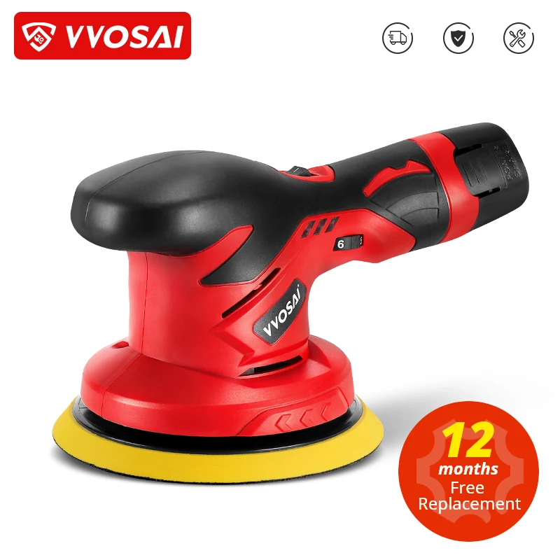 

VVOSAI 12V Cordless Car Polisher 6 Speed Adjustment Electric Dual Action Wireless Car Polishing Machine and Waxing Power Tools