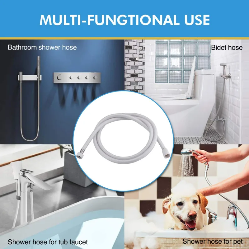 

Durable White Braided Shower Hose Flexible Leak Proof High Quality Material for Bathroom Shower Use PVC Shower Hose